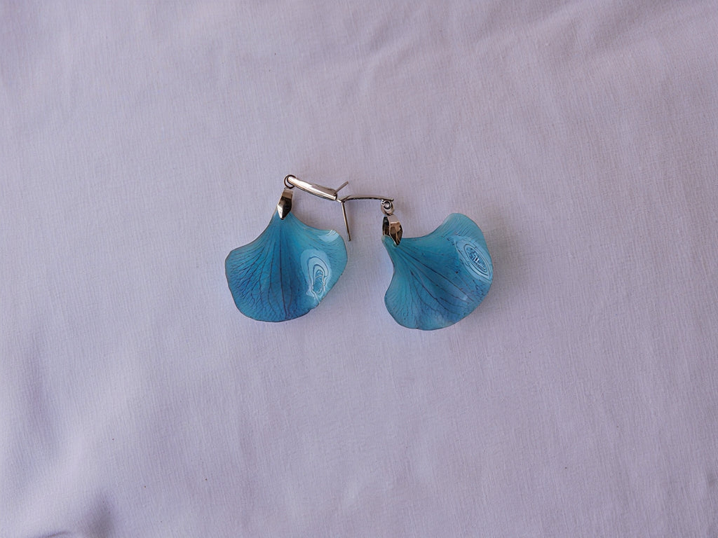 Pendientes Pétalo Azul En Resina Orquídea Natural