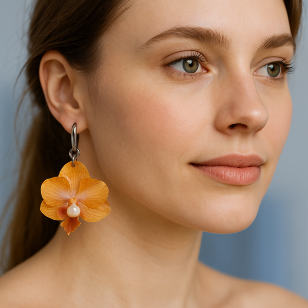Orquídea Eterna. Pendientes en flor natural resinada