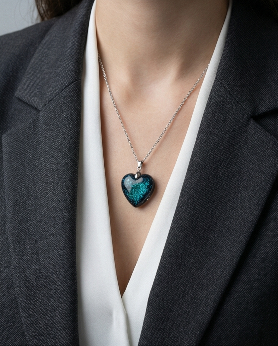 Colgante Corazon Efecto Galaxia En Resina Azul Profundo